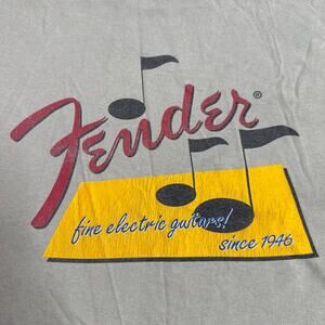 Vintage Fender Guitar Shirt Men's Large Green Music Notes Single Stitch Made USA